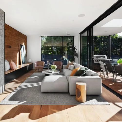 Contemporary living room opening onto the terrace